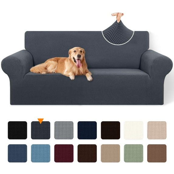 Sanmadrola Couch Cover Water Resistant Stretch Sofa Slipcover Jacquard Furniture Protector for Kids Pets Dog Cat, Dark Gray, Loveseat