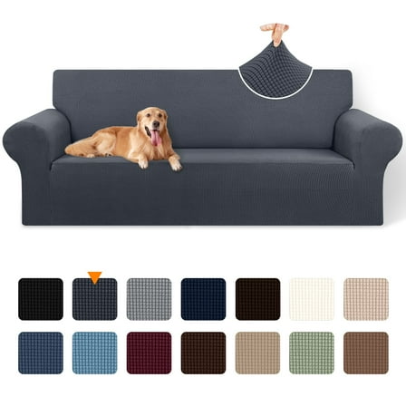 Sanmadrola Couch Cover Water Resistant Stretch Sofa Slipcover Jacquard Furniture Protector for Kids Pets Dog Cat, Dark Gray, Sofa