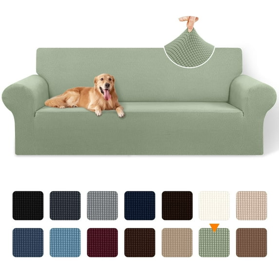 Sanmadrola Couch Cover Water Resistant Stretch Sofa Slipcover Jacquard Furniture Protector for Kids Pets Dog Cat, Grass Green, Sofa