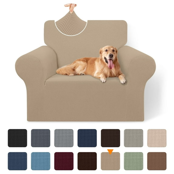Sanmadrola Couch Cover Water Resistant Stretch Sofa Slipcover Jacquard Furniture Protector for Kids Pets Dog Cat, Leather Color, Chair