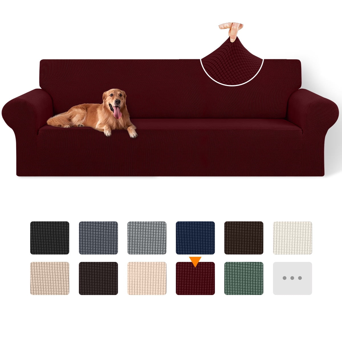 Sanmadrola Couch Cover Water Resistant Stretch Sofa Slipcover Jacquard Furniture Protector for Kids Pets Dog Cat, Wine Red, Oversized Sofa