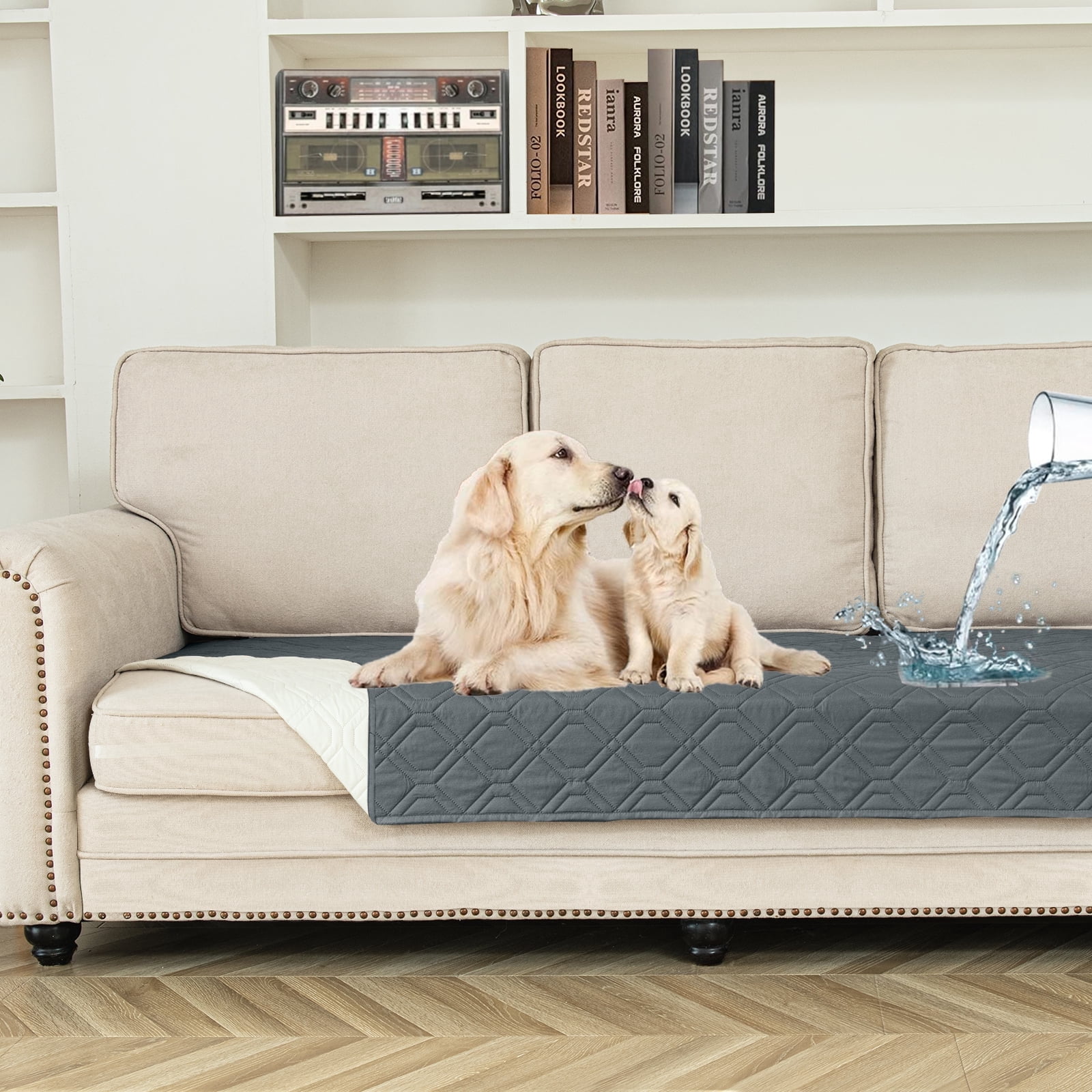 Sanmadrola Couch Cover for Sofa Bed Furniture Waterproof Reversible Dog Bed Cover Pet Blanket Gray