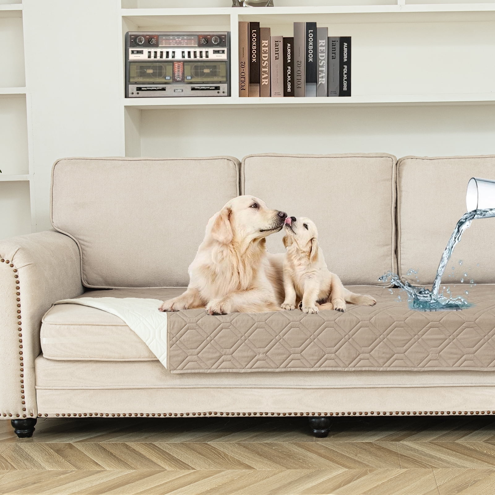 Sanmadrola Couch Cover for Sofa Bed Furniture Waterproof Reversible Dog Bed Cover Pet Blanket Khaki
