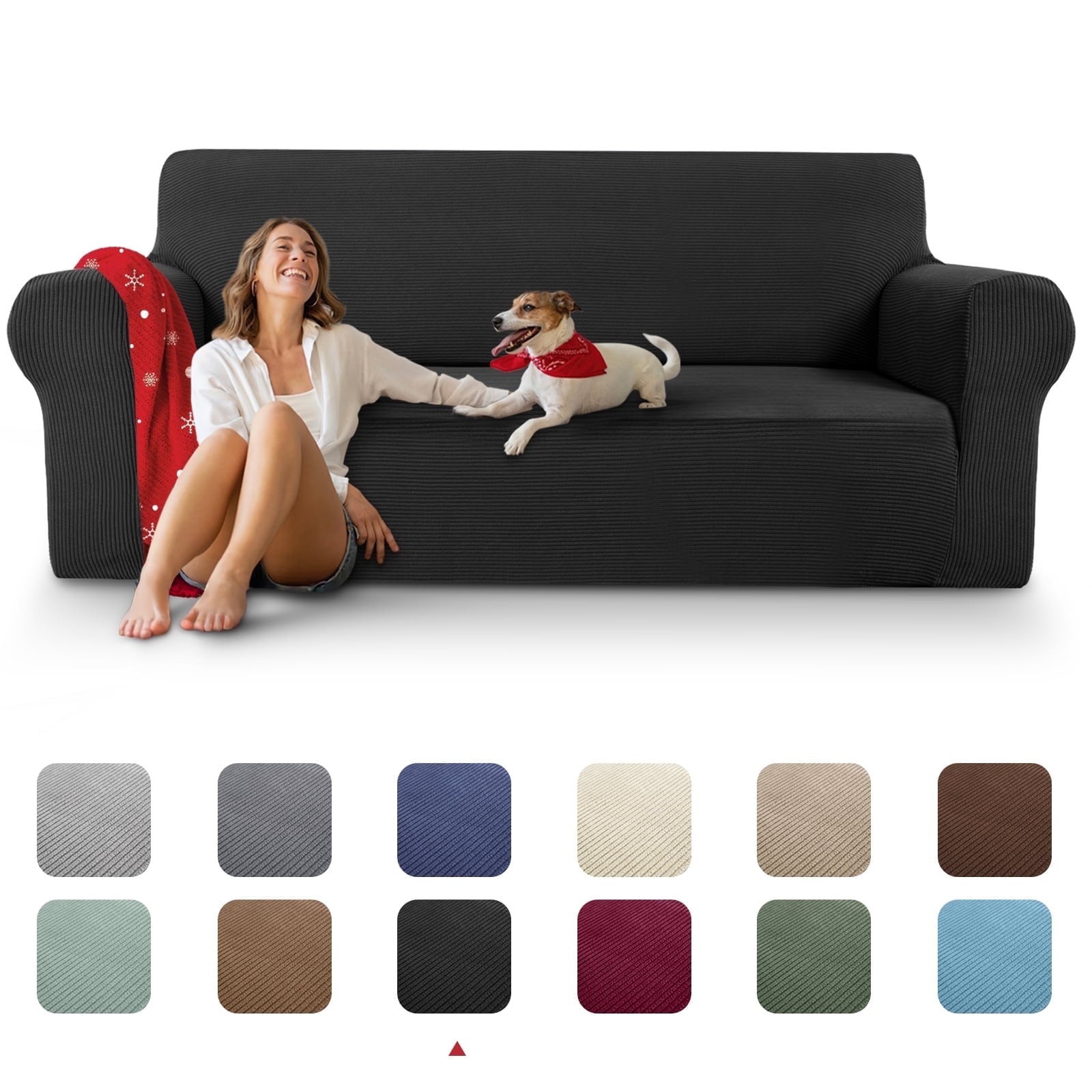 Sanmadrola Couch Covers for Dogs Sofa Covers Washable 100% Waterproof Non Slip Couch Covers Stretchable Machine Washable for Dogs Kids Pets, Black, Sofa