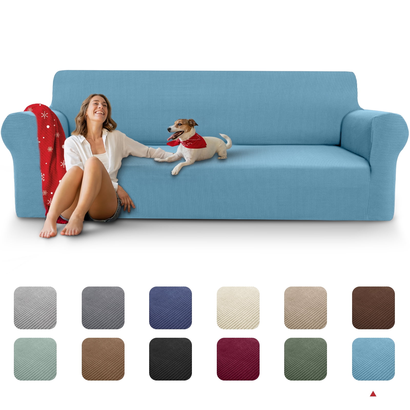 Sanmadrola Couch Covers for Dogs Sofa Covers Washable 100% Waterproof Non Slip Couch Covers Stretchable Machine Washable for Dogs Kids Pets, Blue, Oversized Sofa