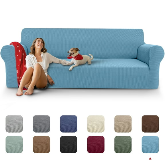Sanmadrola Couch Covers for Dogs Sofa Covers Washable 100% Waterproof Non Slip Couch Covers Stretchable Machine Washable for Dogs Kids Pets, Blue, Oversized Sofa