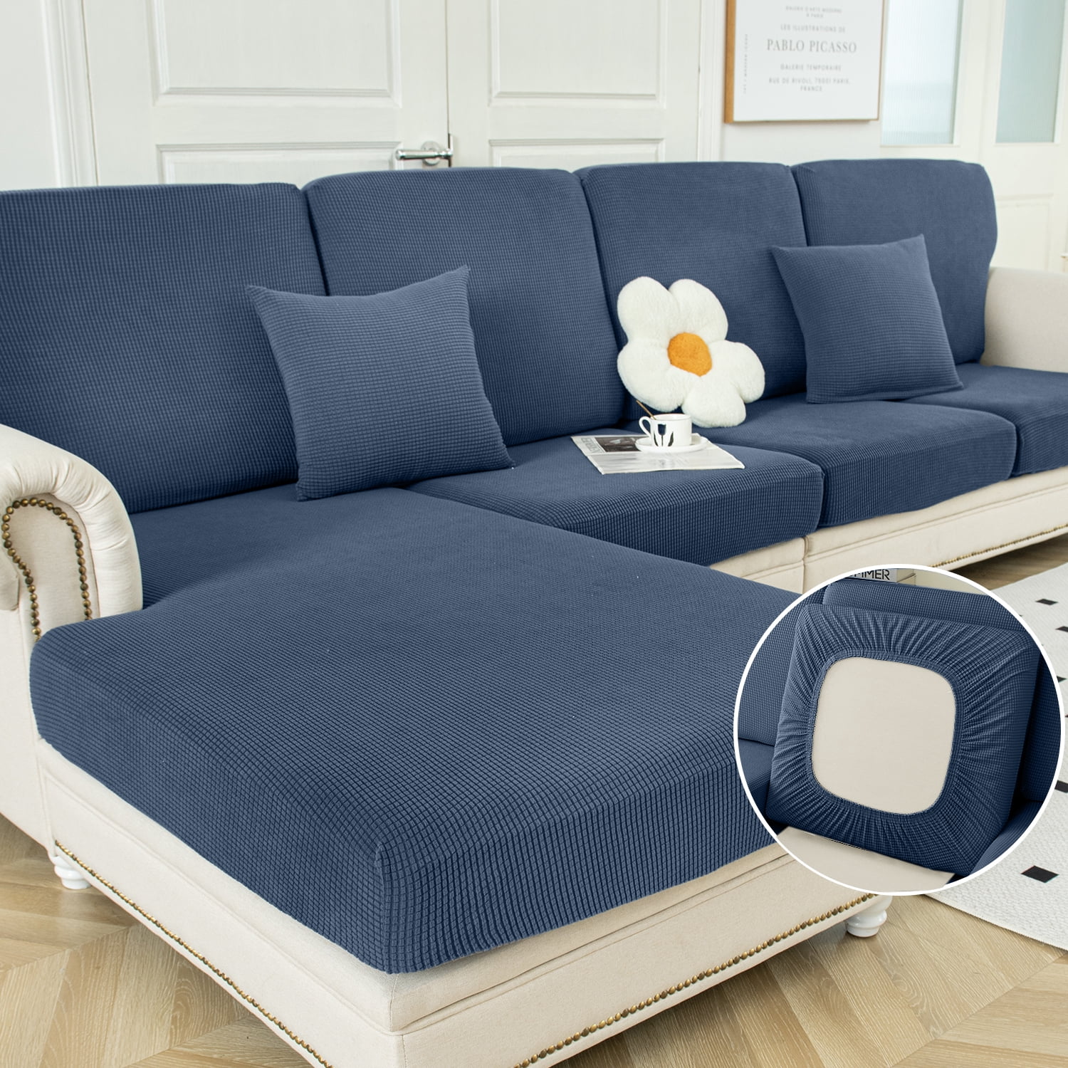 Sanmadrola Couch Covers Sofa Cushion Cover Slipcovers Wear-Resistant Universal Stretch Anti-Slip Sectional L Shape Sofa Covers, Chaise Lounge Sofa Slipcover