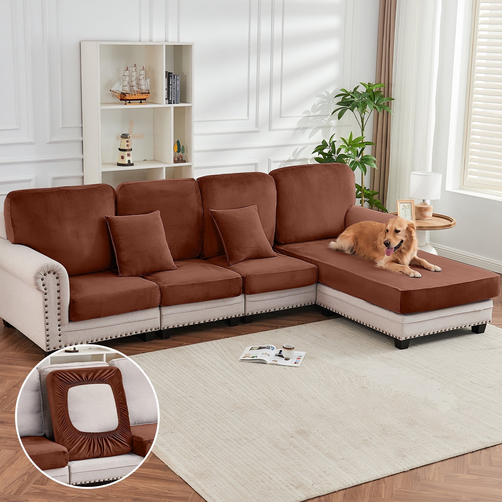 Sanmadrola Couch Covers Velvet Sofa Cushion Cover Stretch Machine