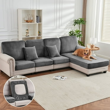 Sanmadrola Couch Covers Velvet Sofa Cushion Cover Stretch Machine Washable Universal Slipcover Furniture Protector for Couches Sectional Sofas, Gray
