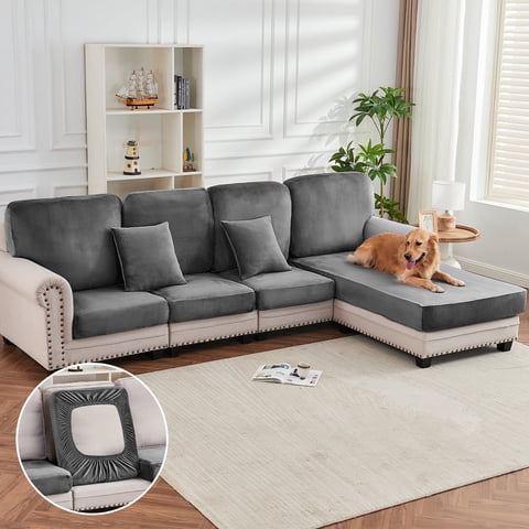 Sanmadrola Couch Covers Velvet Sofa Cushion Cover Stretch Machine Washable Universal Slipcover Furniture Protector for Couches Sectional Sofas, Gray