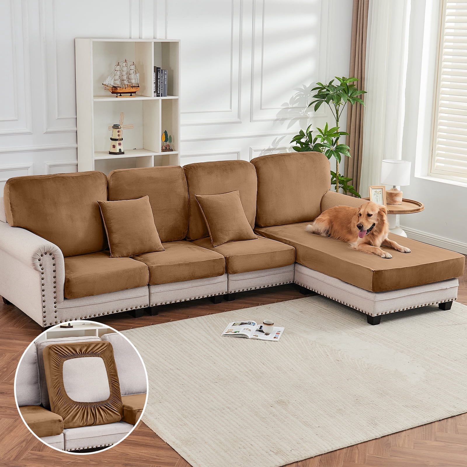 Sanmadrola Couch Covers Velvet Sofa Cushion Cover Stretch Machine
