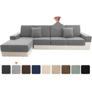 Sanmadrola Waterproof Couch Cushion Cover for Sectional Sofa,Slipcover Stain Resistant High Elasticity Wear-Resistant Striped Sofa Cover,Light Grey Back Couch C