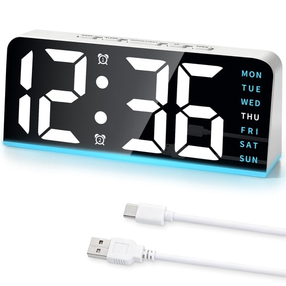 Sanmadrola Digital Alarm Clock for Bedroom Bedside, Loud Alarm Clock for Heavy Sleepers, Desk Clock for Living Room with Dimmer Light, Temperature, Dual Alarm, Snooze, Large Big Numbers for Seniors