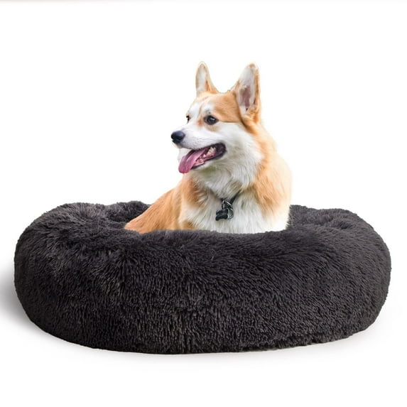 Sanmadrola Dog Bed for Medium Dogs, 30in Calming Dogs Bed & Cat Dog, Washable-Round Cozy Soft Pet Bed, Donut Cuddler Round Anti-Anxiety Dog Beds, Fits up to 45 lbs Pets Beds, Black