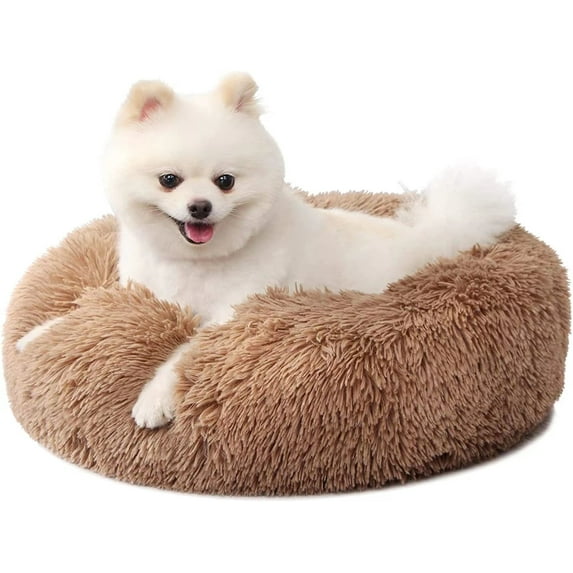 Sanmadrola Dog Bed for Small Dogs, 20inch Calming Dogs Bed & Cat Dog, Washable-Round Cozy Soft Pet Bed for Puppy and Kitten, Donut Cuddler Round Dog Bed, Fits up to 15 lbs Pets, Light Coffee