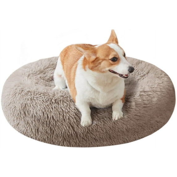 Sanmadrola Dog Bed for Small Dogs, 23in Calming Dogs Bed & Cat Dog, Washable-Round Cozy Soft Pet Bed, Donut Cuddler Round Anti-Anxiety Dog Beds, Fits up to 25 lbs Pets Beds, Gray Coffee