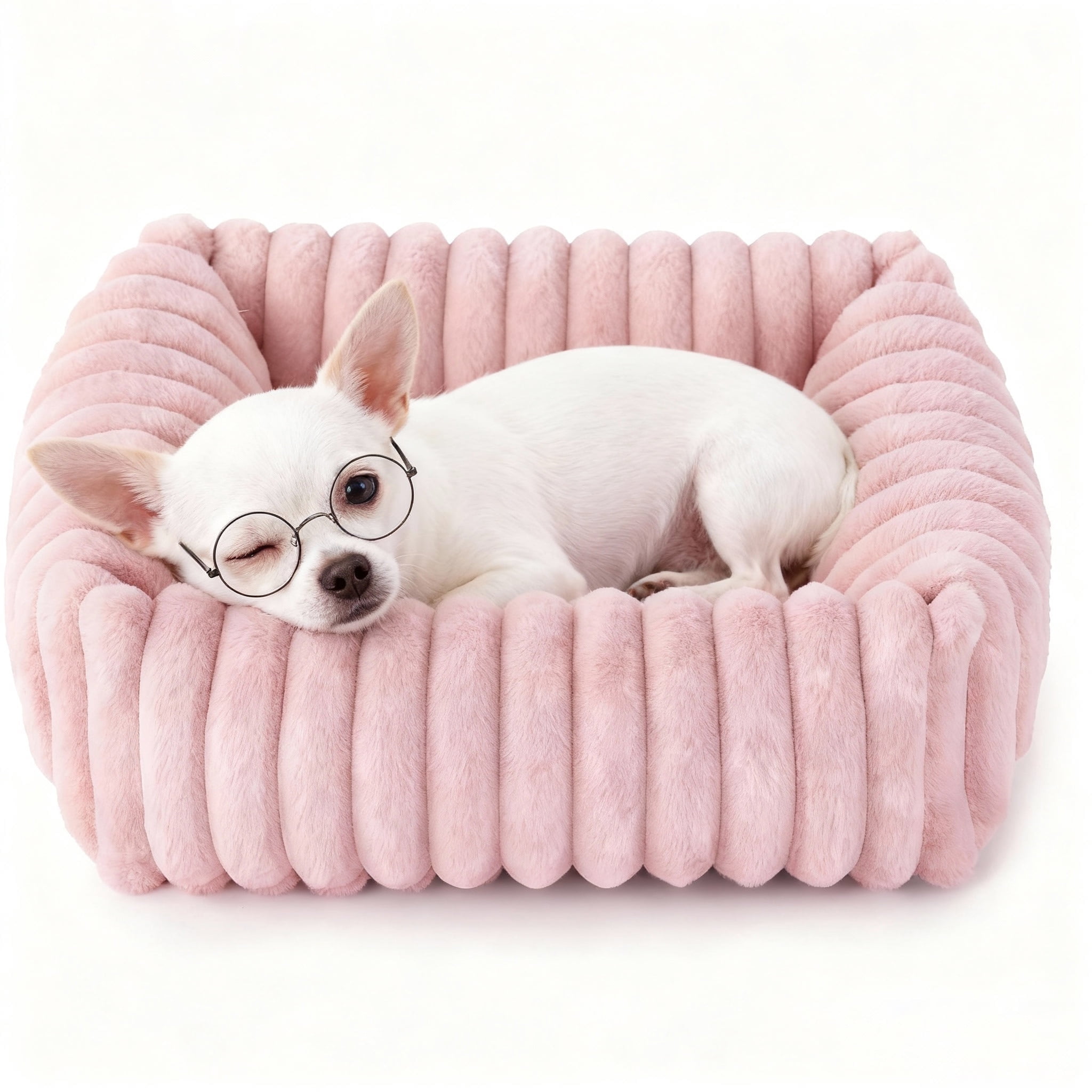 Sanmadrola Cat Bed for Indoor Cats Furry Corduroy Fleece Orthopedic Pet Bed Sofa Removable Washable Cover Non Skid Bottom, Pink