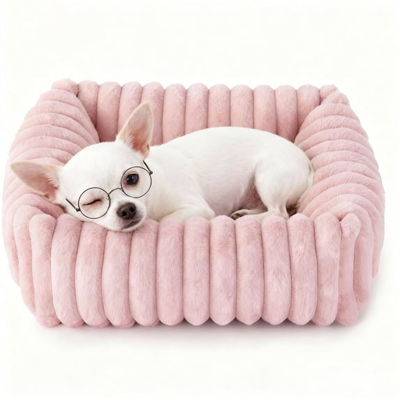 Sanmadrola Cat Bed for Indoor Cats Furry Corduroy Fleece Orthopedic Pet Bed Sofa Removable Washable Cover Non Skid Bottom, Pink