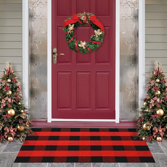 Sanmadrola Doormat 24''x36'' Cotton Buffalo Plaid Rug Black and Red Check Rugs Hand-Woven Indoor or Outdoor Rugs for Layered Door Mats Washable Carpet for Front Porch Kitchen Farmhouse Entryway