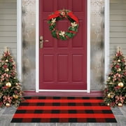 Sanmadrola Doormat Outdoor Indoor Door Mat 27.5''x43'' Welcome Mat Front Door Buffalo Plaid Check Rug Mats for Porch Entry Way Kitchen Farmhouse Outside Black and Red
