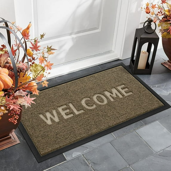 Sanmadrola Doormat Outdoor Welcome Mat Front Door Mat 18''x30'' Floor Mats Indoor Doormat Rubber Backing Non Slip Heavy Duty Mats for Patio Entrance Brown