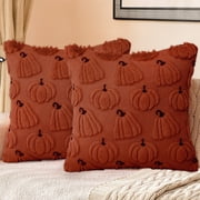 Sanmadrola Fall Pillow Covers 18x18 Throw Pillow Cases Set of 2 Halloween Thanksgiving Autumn Decorations Pumpkin Soft Plush Faux Fur Wool Couch Cushion Case for Sofa Bedroom Living Room Home Decor