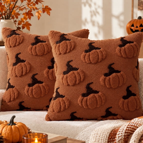 Sanmadrola Fall Pillow Covers 20x20 Throw Pillow Cases Set of 2 Halloween Thanksgiving Autumn Decorations Pumpkin Soft Plush Faux Fur Wool Couch Cushion Case for Sofa Bedroom Living Room Home Decor