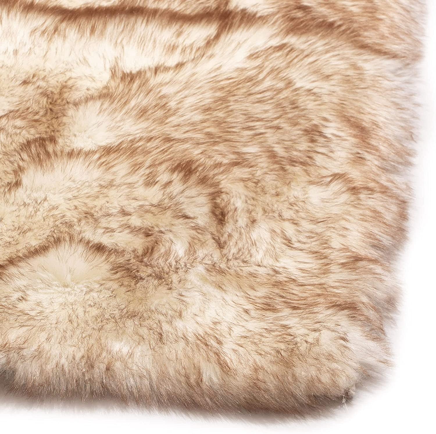 Sanmadrola Faux Fur Rug, Fluffy Soft Faux Fox Fur Area Rugs for Bedroom Livingroom Kids Room Decor, Shaggy Fur Rugs Anti-Skid 2x6 Faux Sheepskin White with Brown