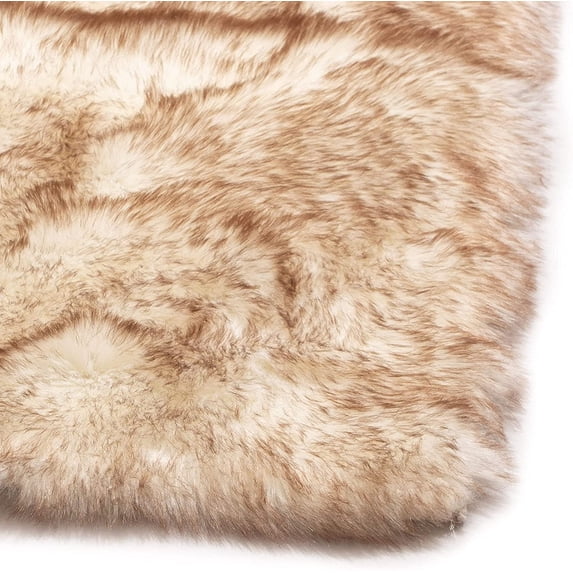 Sanmadrola Faux Fur Rug, Fluffy Soft Faux Fox Fur Area Rugs for Bedroom Livingroom Kids Room Decor, Shaggy Fur Rugs Anti-Skid White with Brown 3x5 ft