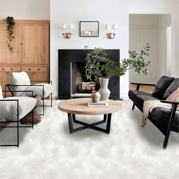 Sanmadrola Faux Sheepskin Area Rugs Fluffy Shaggy Rug Ultra Soft Faux Fur Carpets Rug Fluffy Washable Rug for Bedroom, Nursery Room,Luxury Living Room Decor White 8x10 Ft