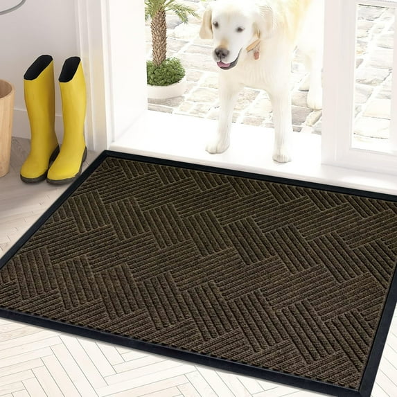 Sanmadrola Front Door Mat Indoor and Outdoor Welcome Mat Rubber Backing Entrance Mat Easy Clean Patio Mat Heavy Duty Entryway Doormat for Front Back Doors, Laundry Rooms, Mudrooms 18''x30'' Brown