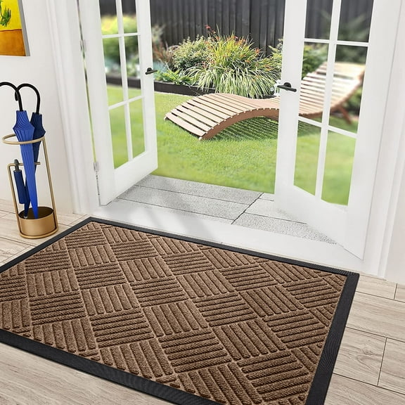 Sanmadrola Front Door Mat Indoor and Outdoor Welcome Mat Rubber Backing Entrance Mat Easy Clean Patio Mat Heavy Duty Entryway Doormat for Front Back Doors, Laundry Rooms, Mudrooms 3'x5' Brown