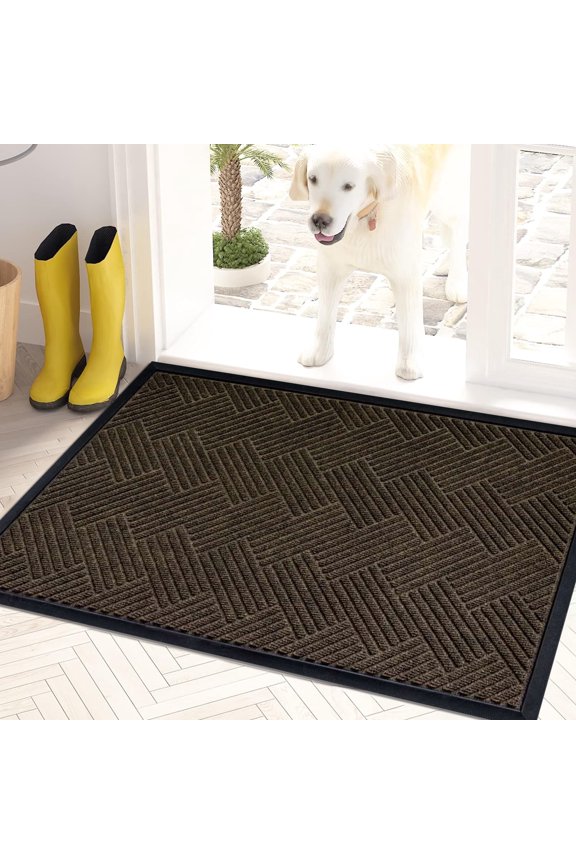 Front Door Mat Indoor and Outdoor Welcome Mat Rubber Backing Entrance Mat Easy Clean Patio Mat Heavy Duty Entryway Doormat for Front Back Doors, Laundry Rooms, Mudrooms 24''x35.4'' Brown