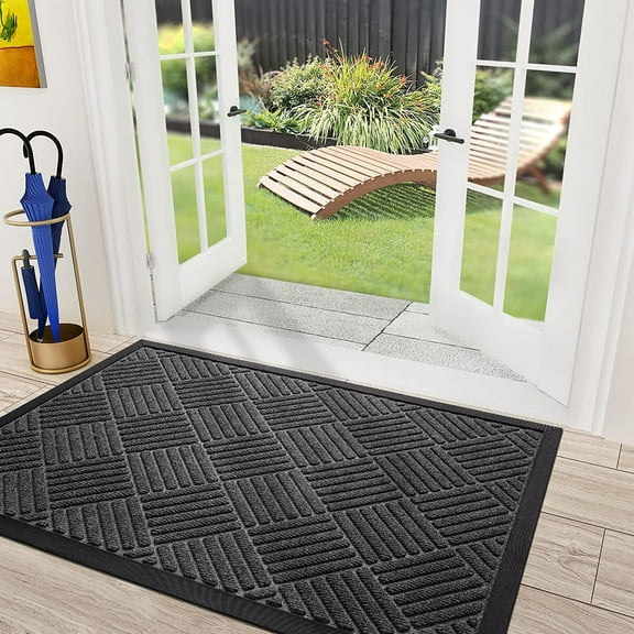 Sanmadrola Front Door Mat Indoor and Outdoor Welcome Mat Rubber Backing Entrance Mat Easy Clean Patio Mat Heavy Duty Entryway Doormat for Front Back Doors, Laundry Rooms, Mudrooms 4'x6' Gray