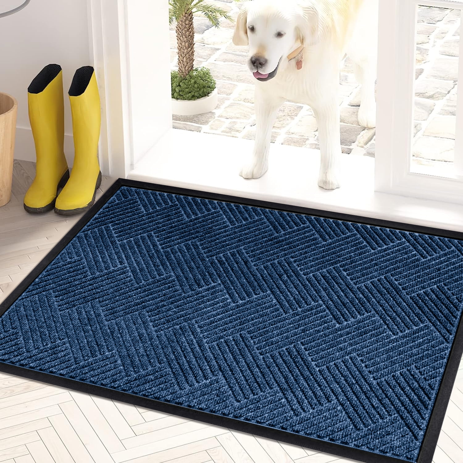 Blue Welcome Mat Indoor Outdoor Doormat Front Door Rug Rubber