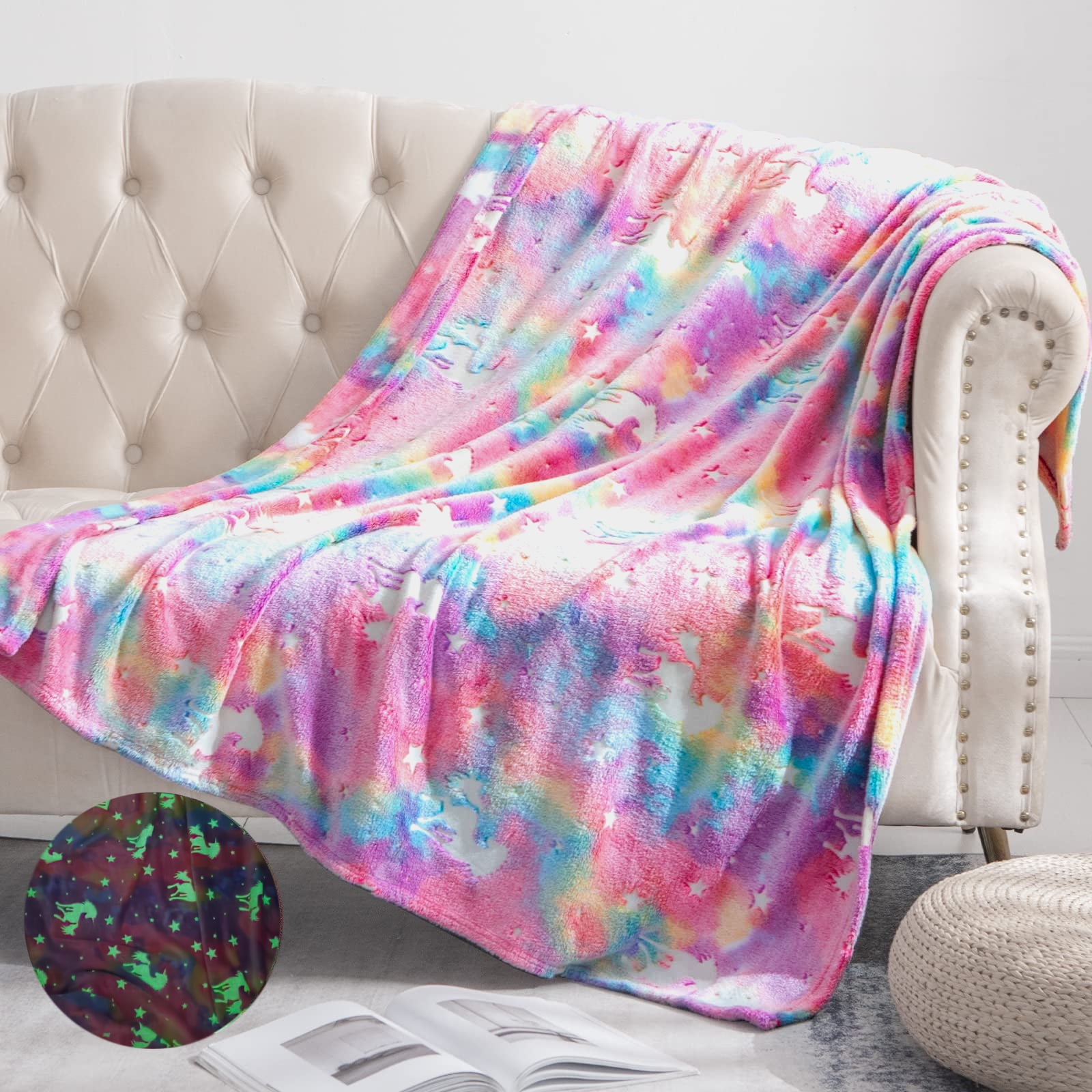 Sanmadrola Glow in The Dark Blanket for Kids Throw Blanket for Couch