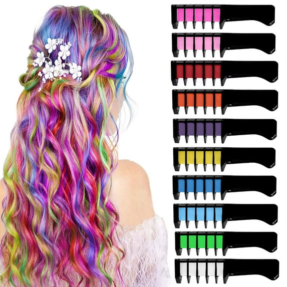 DAKIMOE Hair Chalk Comb for Girls Washable Temporary DIY Hair Color Dye Chalk For Kids Cosplay Christmas Gifts, 10 Colors