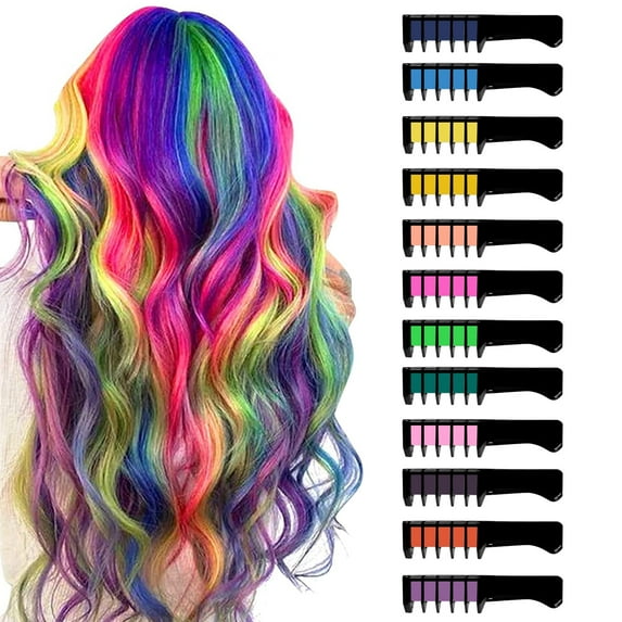 DAKIMOE Hair Chalk Comb for Girls Washable Temporary DIY Hair Color Dye Chalk For Kids Cosplay, 12 Colors