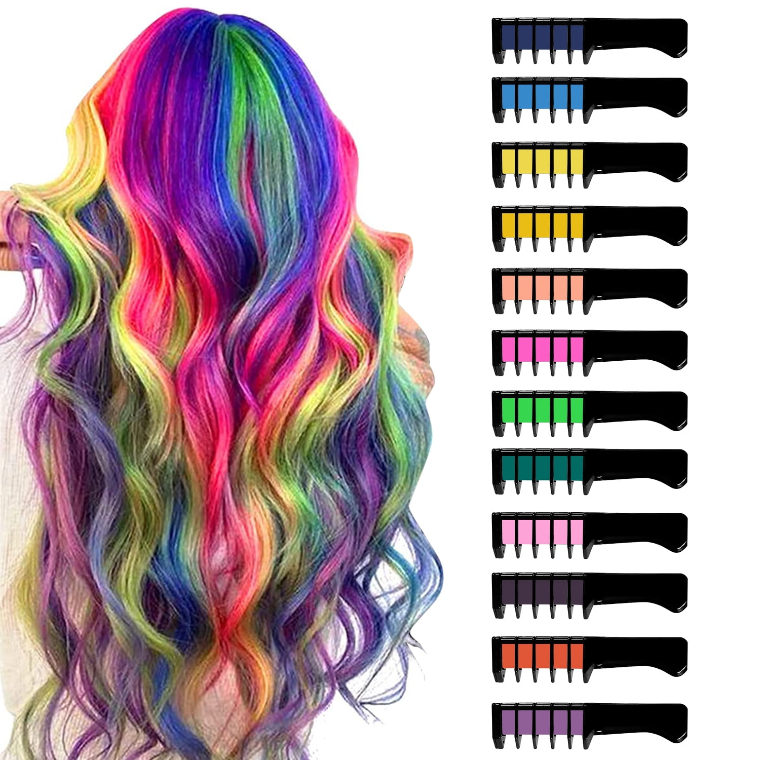 Sanmadrola Hair Chalk Comb for Girls Washable Temporary DIY Hair Color Dye Chalk for Kids Cosplay, Christmas Gifts, 12 Colors, Size: Set 9