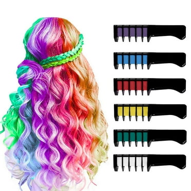 Sanmadrola Hair Chalk Comb for Girls Washable Temporary DIY Hair Color Dye Chalk For Kids Cosplay Christmas Gifts, 6 Colors