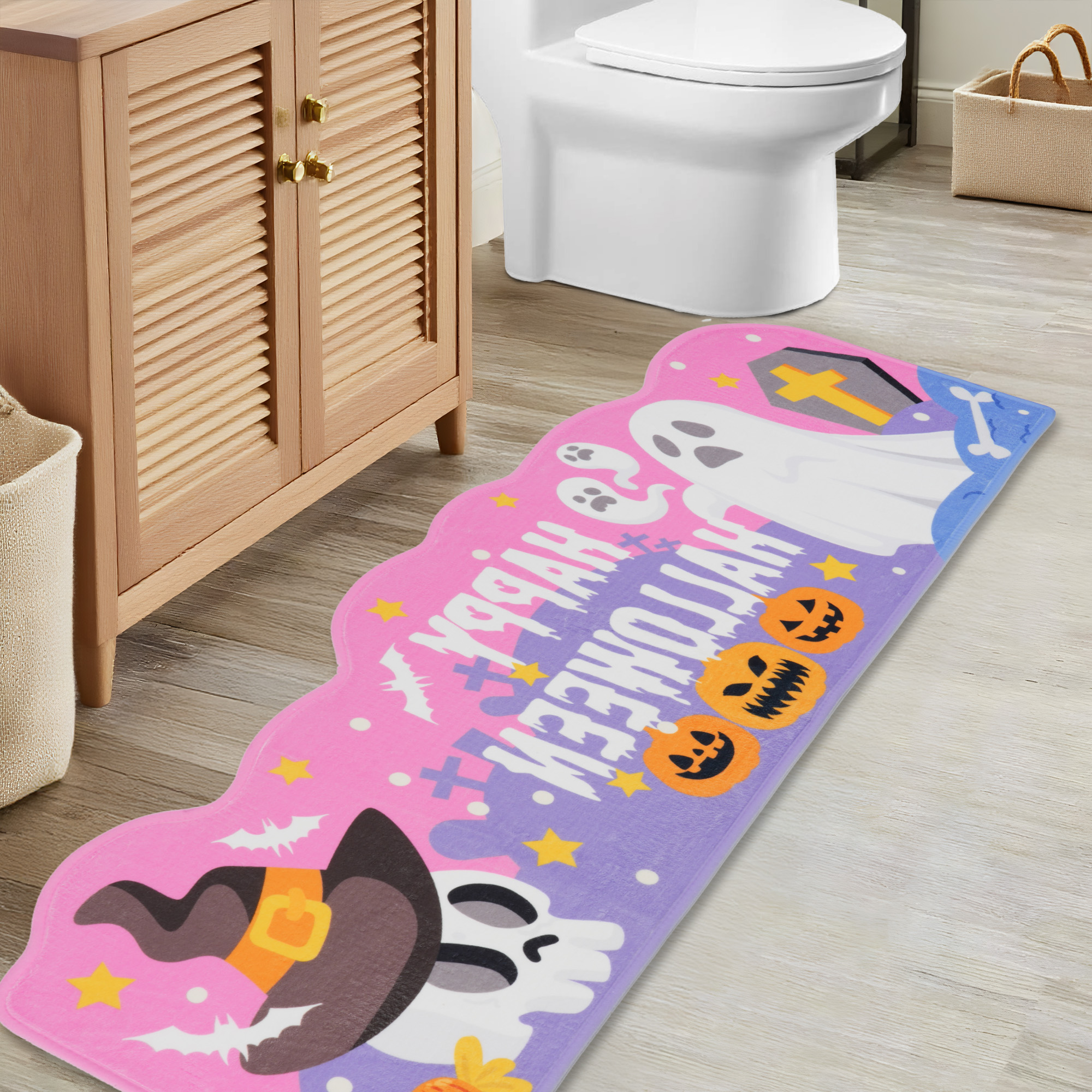 Sanmadrola Halloween Bath Rugs Mat Halloween Decoration Indoor Bath Mat Non Slip Bathroom Shower Rugs Halloween Style Super Absorbent Machine Washable 16''x47''