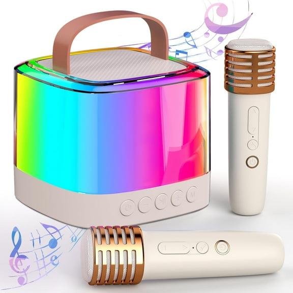 Sanmadrola Mini Karaoke Machine for Kids Adults, Portable Bluetooth Karaoke Microphone Singing Speaker with 2 Wireless Mic & Light Toys for Girls/Boys Age 5-10+ Birthday Christmas Family Home Party