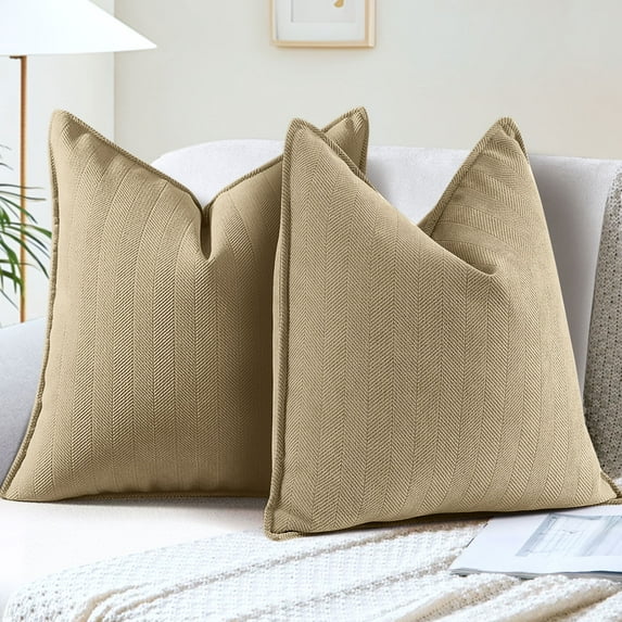 Sanmadrola Khaki Pillow Covers 18x18 Set of 2 Chenille Throw Pillow Cover with Elegant Design Soft and Luxurious Decorative Throw Pillows for Couch Bed and Home Decor