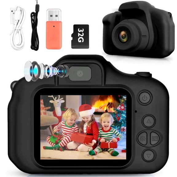 Sanmadrola Kids Camera Selfie Camera for Kids Christmas Birthday Festival Gifts for Girls Age 3-9 HD Digital Video Cameras for Toddler Portable Toys for 3-8 Year Old Girl with 32GB SD Card, Black