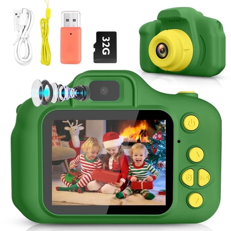 Sanmadrola Kids Camera Selfie Camera for Kids Christmas Birthday Festival Gifts for Girls Age 3-9 HD Digital Video Cameras for Toddler Portable Toys for 3-8 Year Old with 32GB SD Card, Green&Yellow