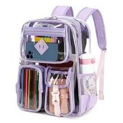 Sanmadrola Large Clear Backpack Heavy Duty Stadium Approved Girls Backpack Waterproof Pvc Transparent Backpacks for Girls Clear Bag with Reinforced Strap for School Work Travel Festival, Purple