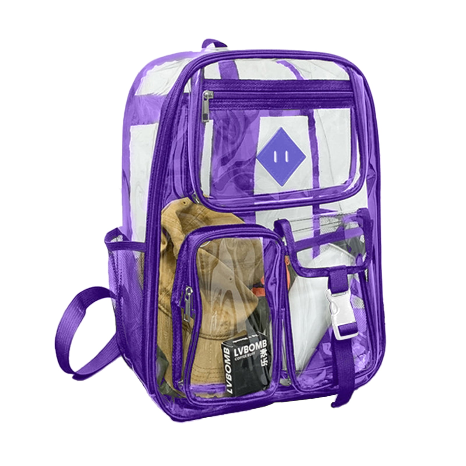 Sanmadrola Large Clear Backpack Heavy Duty Stadium Approved Girls Backpack Waterproof Pvc Transparent Backpacks for Girls Clear Bag with Reinforced Strap for School Work Travel Festival, Dark Purle
