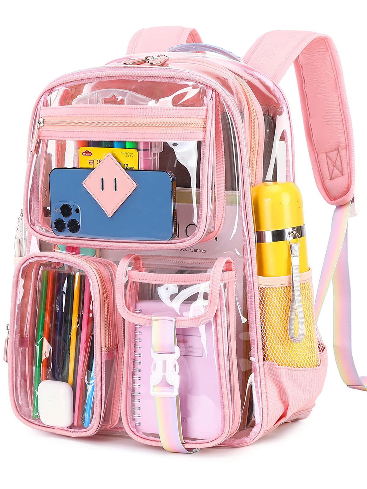 Sanmadrola Large Clear Backpack Heavy Duty Stadium Approved Girls Backpack Waterproof Pvc Transparent Backpacks for Girls Clear Bag with Reinforced