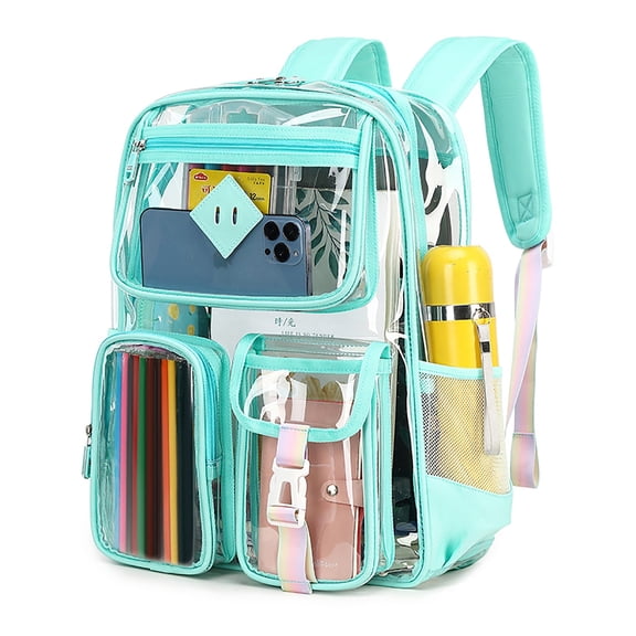 Sanmadrola Large Clear Backpack Heavy Duty Stadium Approved See Through Backpack Waterproof PVC Transparent Backpacks Clear Book Bag with Reinforced Strap for School Work Travel Festival, Green