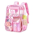 thumbnail image 1 of Sanmadrola Large Clear Backpack Heavy Duty Stadium Approved See Through Backpack Waterproof PVC Transparent Backpacks Clear Book Bag with Reinforced Strap for School Work Travel, Pink Rainbow, 1 of 8
